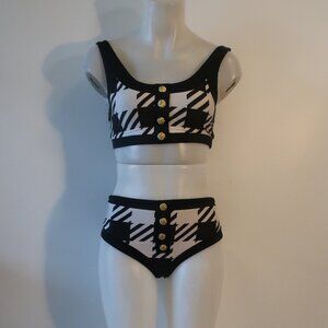Womens BeachRiot Black, White 2PC Swimsuit W/Gold Buttons M